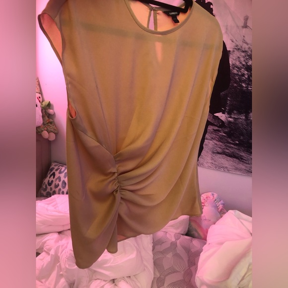 Express Beige Ruched Blouse - Picture 2 of 8